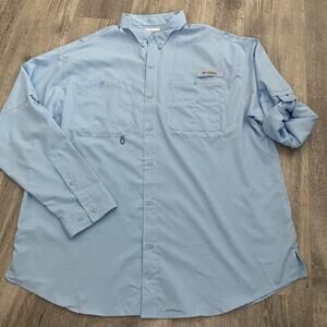 Columbia PFG Shirt Mens Size XL Blue Roll-Up Sleeve Vented Button Front Fishing